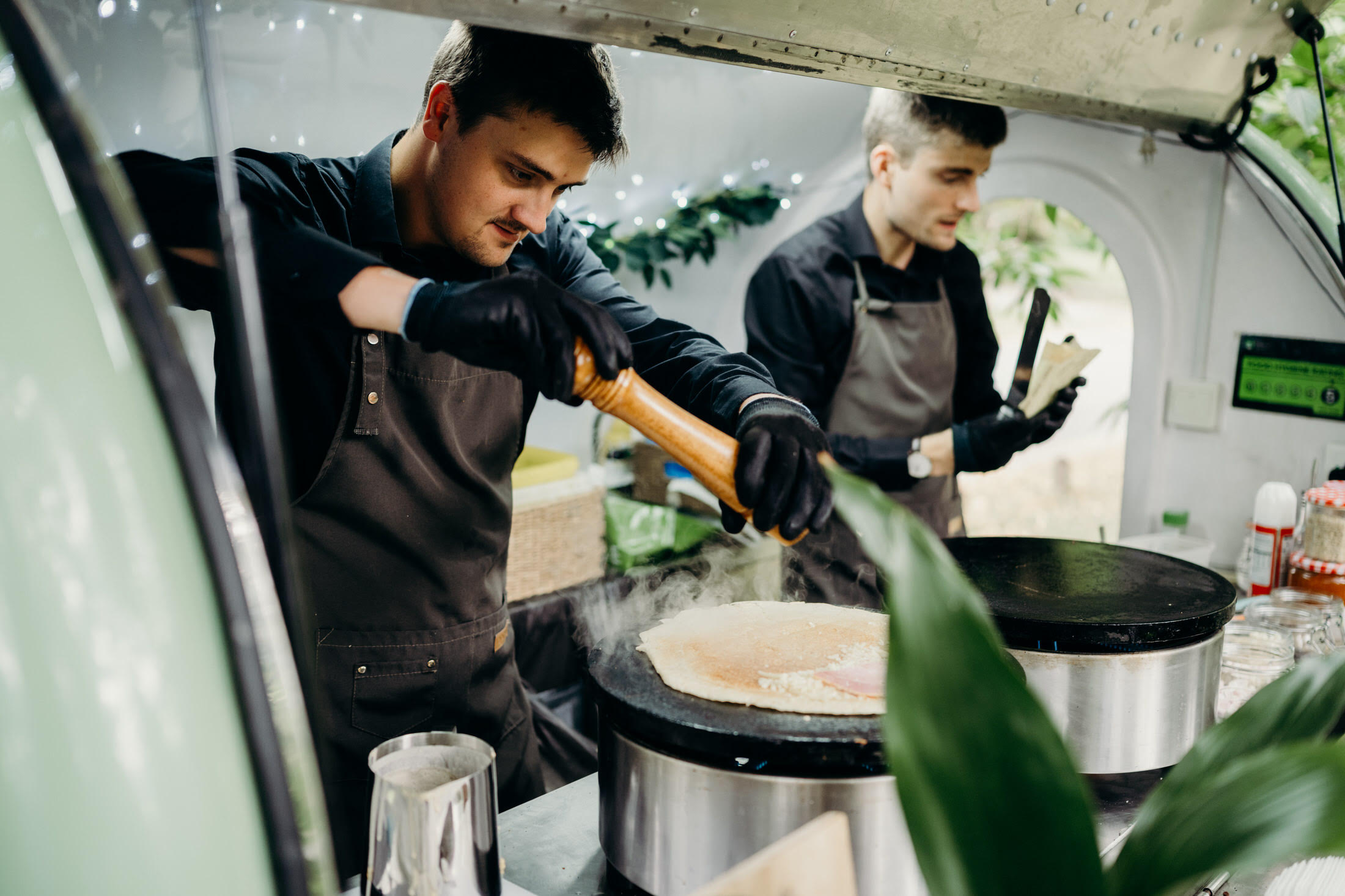 Eden Crepes team preparing French crepes at a UK wedding