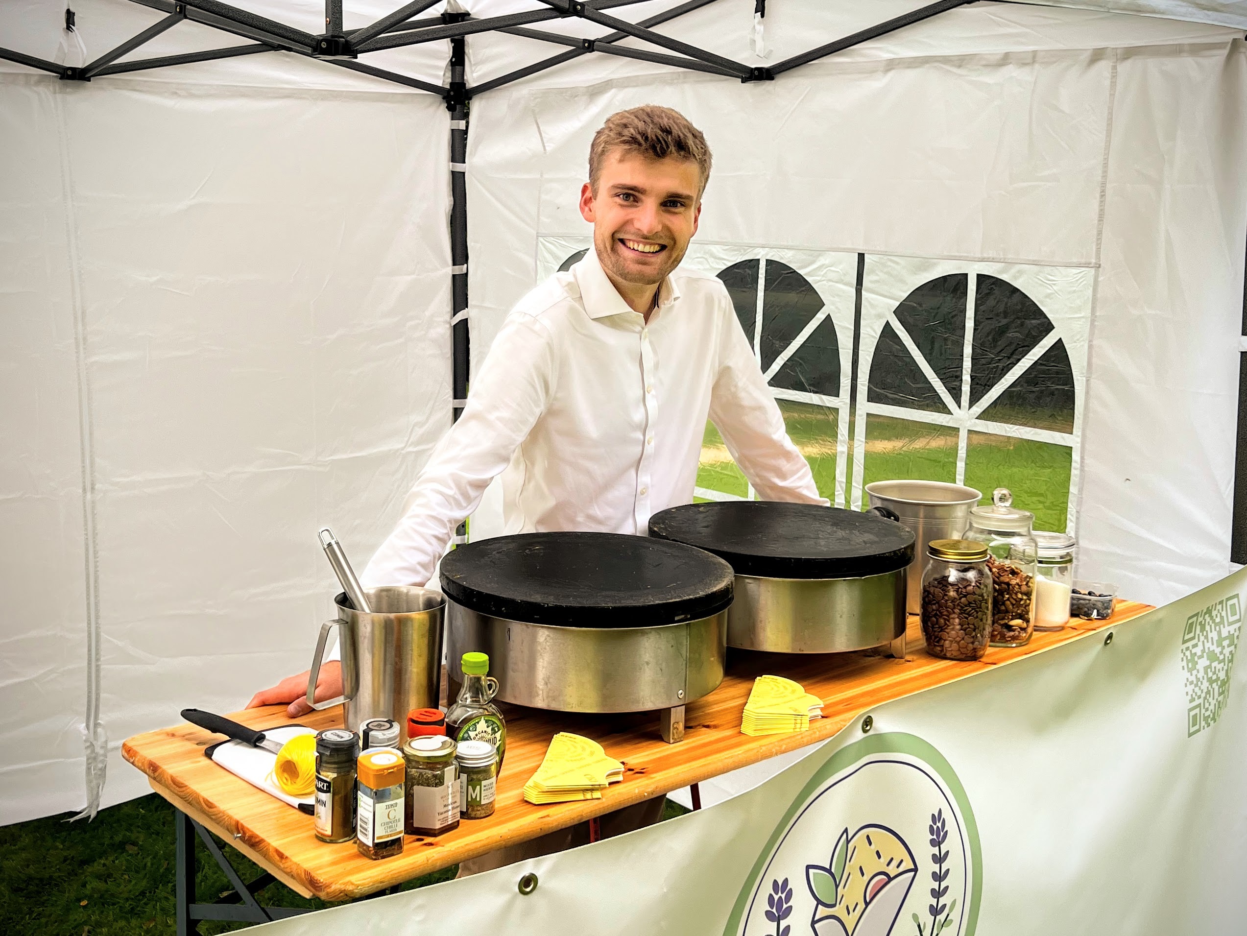 Sam at the Eden Crepes stall — live crepe catering